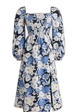 J crew small petite daydreamer linen puff sleeve smocked floral dress